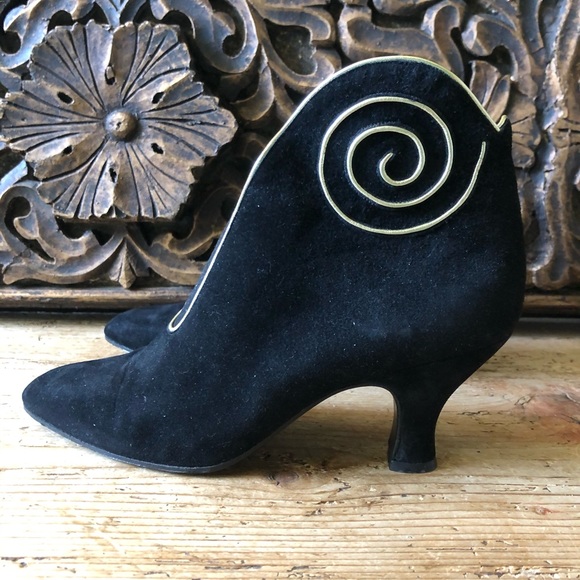 Vtg Maud Frizon Gold Swirl Black Suede Boots 36.5 - Picture 5 of 13